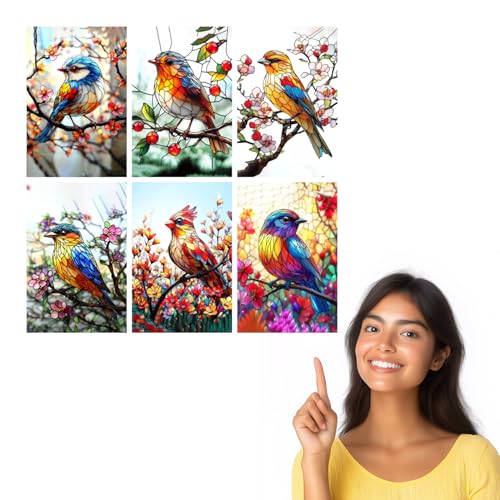 Image of SiddArtify Stained Glass Bird Wall Art Prints Set - Colorful Animal Poster Decor for Living Room Bedroom Office - 8x12 inch Board Pack of 6
