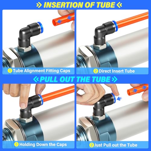 Image of TAILONZ PNEUMATIC Orange 1 /4 Inch OD 10 Meter 32.8ft PU Polyurethane Air Tubing Kit Pipe Hose Air Line Tubing Air Hose Fittings Push to Connect Fittings(27PCS)