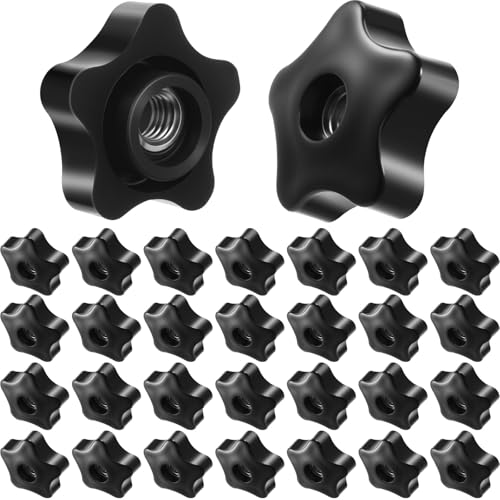 Zhengmy 30 Pcs Female Threaded Knob Black Plastic Head Thru Star Nuts Clamping(5 Star,3/8''-16)