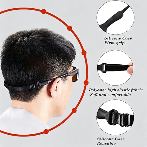 Image of KSACLE Adjustable Glasses Strap, Upgrade 4 Pack No Tail Eyeglass Straps, Universal Fit Rope Eyewear Retainer, Sport Unisex Sunglass Retainer Holder Strap for Men, Women and Kids (Black, 9-15 inch)