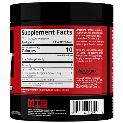 Image of MTS Nutrition Vasky Non-Stimulant Pump Inducer - Muscle Saturating Preworkout - 30 Servings Unflavored
