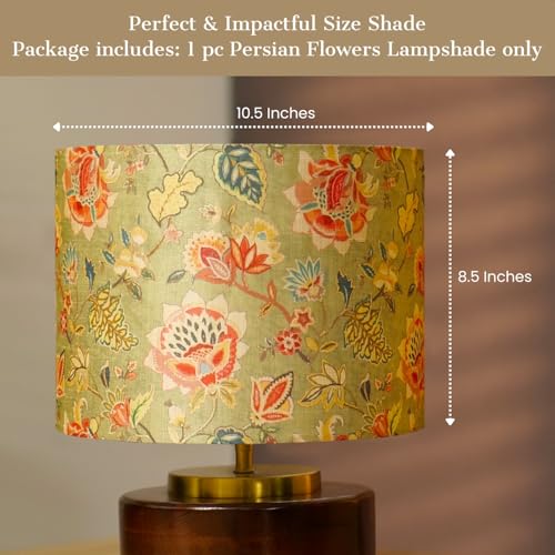Image of Dreamy Walls 10.5'' Drum Lamp Shade for Bedroom, Living Room | Handcrafted Printed Faux Silk Replacement Lampshade Only | Easy Assembly, 10.5x8.5 Inches, Persian Flowers Shade