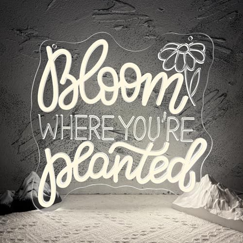 Image of Bloom Where You'Re Planted Neon Sign, Inspirational Neon Light USB Powered LED Flower Sign Dimmable, for Office Motivational Graduation Gift Bedroom Room Living Room Library(12.9 * 12.9 In)