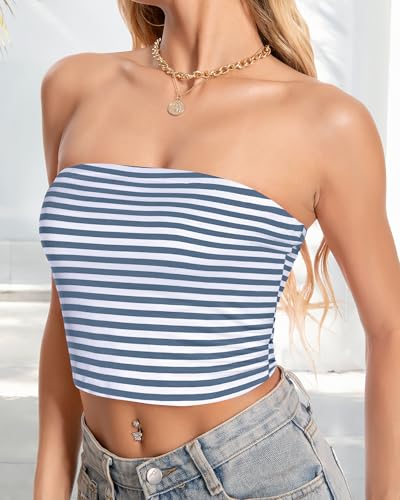 Image of Summer Tube Tops Basic Crop Tops for Women Strapless Tank Bandeau Shirts