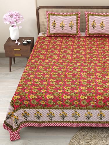 Image of Bedsheet for Double Bed King Size | Jaipuri Rajasthani Cotton Bed Sheet | 1 King Size bedsheet with Pillow Cover | 240 TC Jaipuri Prints Flat Double Bed Bedsheet Cotton King Size