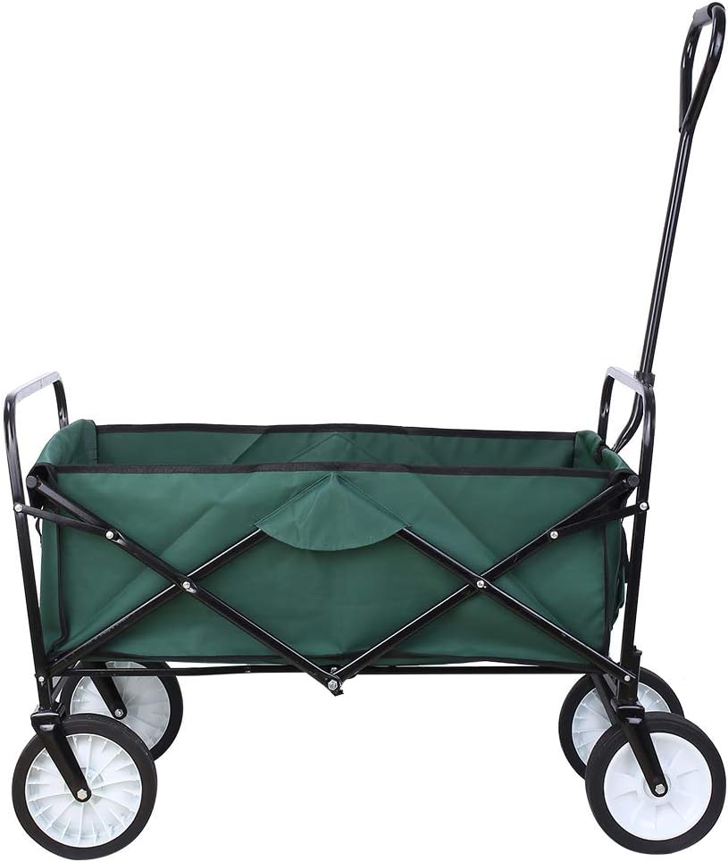 Collapsible Outdoor Utility Wagon, Heavy Duty Folding Garden Portable Hand Cart, with 8" Rubber Wheels and Drink Holder, Suit for Shopping and Park Picnic, Beach Trip and Camping