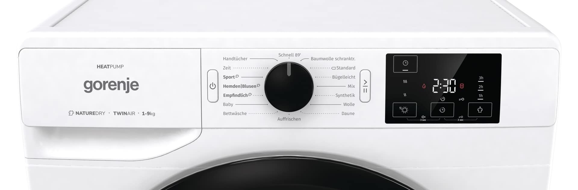 Gorenje DNE92/GN Wärmepumpentrockner, 9kg Kapazität, 16 Programme, Auto Drain, Made in EU, Nature Dry, Fast 89min, Twin Air, Sportprogramm, Daunenprogramm, Kindersicherung, weiß