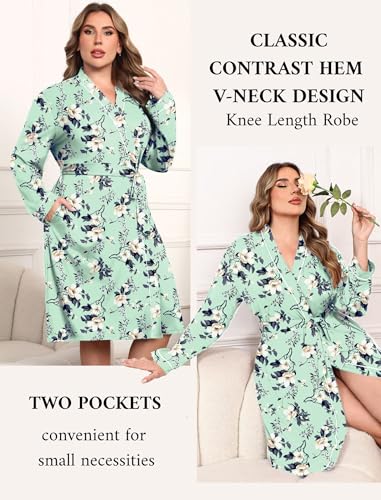 Image of Ekouaer Plus Size Robes for Women Soft Bathrobe V Neck Soft Maternity Robe