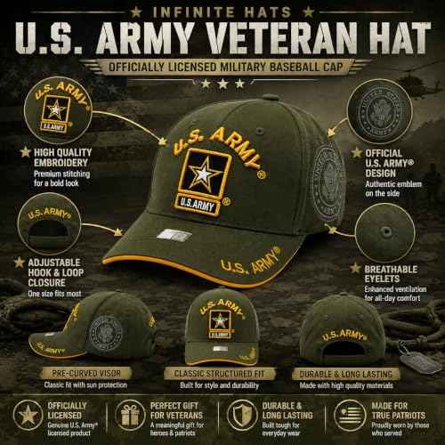 Image of US Army Veteran Hat for Men - Officially Licensed Military Baseball Cap, Gift for Veterans