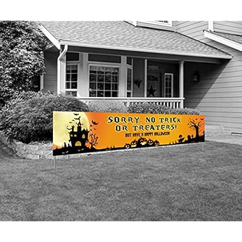 SORRY, NO TRICK OR TREATERS Large Halloween Banner, Big Halloween Outdoor Yard Sign, Sorry for No Trick or Treat Decor Cover