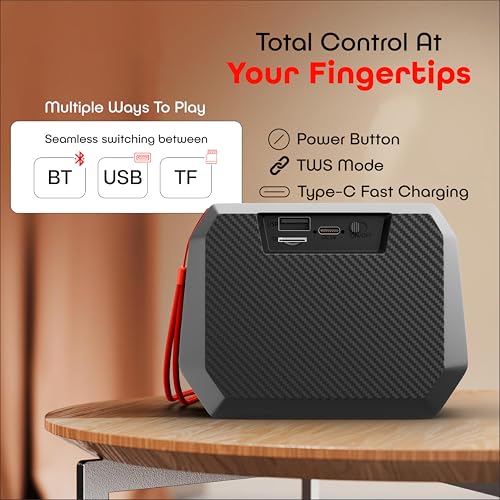 Image of E GATE Atom S24 Bluetooth Wireless Speaker with Phone Stand | 8W | 52mm Driver, Bluetooth 5.2 | TWS Pairing, FM Radio, USB & mSD Card Support | Up to 15 Hours Playtime 411 (Black)