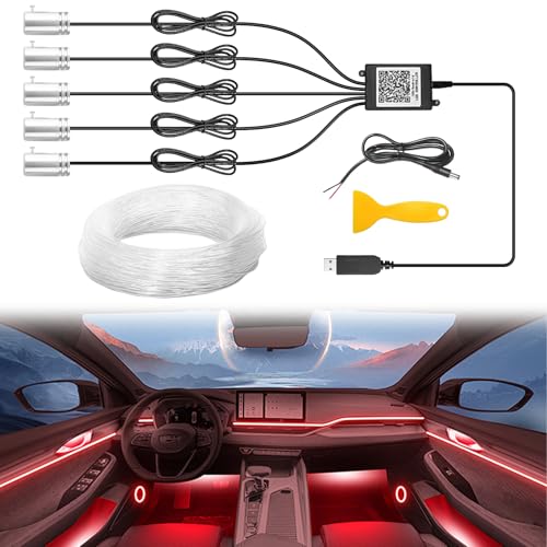 5 EN 1 Iluminación Ambiental para Coche, Tiras de Luz LED RGB Interior de 600cm con 16 Millones de Colores, Control por APP, Sincronización de Música Multicolor, Iluminación Interior para Coche con
