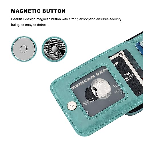Image of KIHUWEY Compatible with iPhone 13 Pro Case Wallet with Credit Card Holder, Premium Leather Magnetic Clasp Kickstand Heavy Duty Protective Cover for iPhone 13 Pro 6.1 inch(Mint Green)