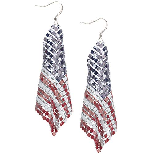 Madison Tyler Americana Collection 4th of July Dangle Drop Earrings for Women | Fashion Red Blue White Patriotic USA Cute Pave Rhinestone Star Post Earrings | American Independence Day Gifts