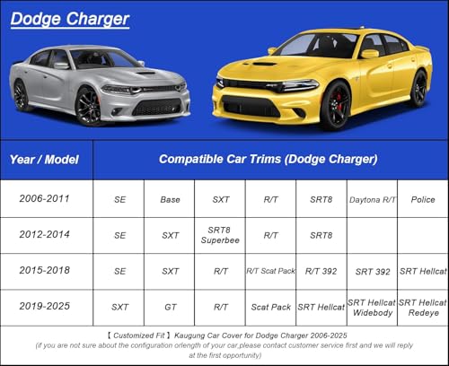Image of Kaugung Car Cover Waterproof Custom Fit Dodge Charger（2006-2025）, Full Exterior Cover for Automobiles Lightweight Resistant Outdoor Sun UV Rain Dust Snow Wind Protection.