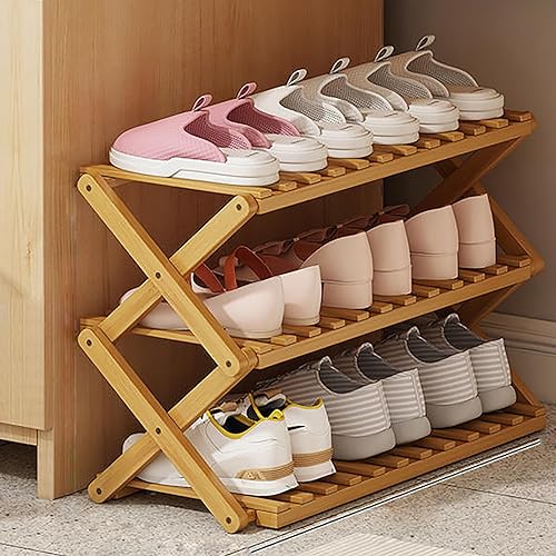 6-Tier Foldable Bamboo Shoe Rack - Versatile Shoe Shelf Stand for Entryway, Indoor/Outdoor Storage, Space-Saving Design, 50cm Height, Stylish Organization Solution