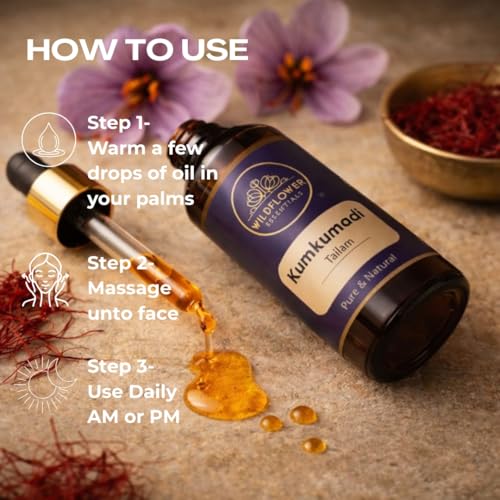 Image of Kumkumadi Tailam 100% Pure Face Oil With Saffron & Lotus Extracts For Pigmentation, Dull Skin, Dark Spots /Skin Radiance Oil /30 ml