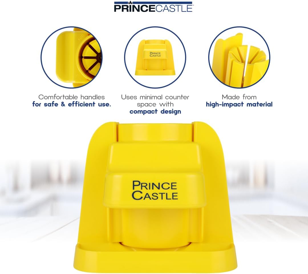 Prince Castle Lime Lemon Cutter - Fruit Slicer Kitchen Gadget, Lime Cutter, Vegetable Chopper with Container 8-Wedge Slicer, Yellow