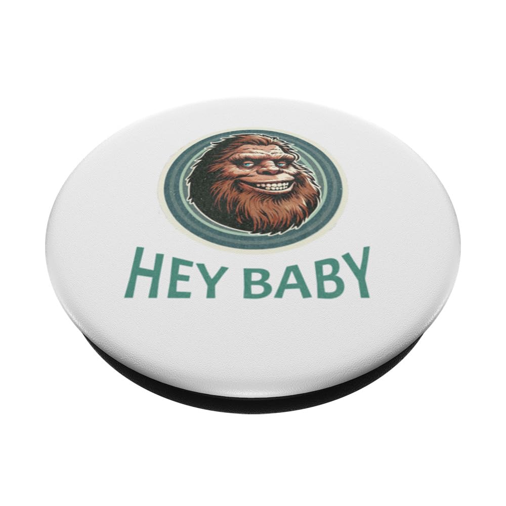 Hey Baby Bigfoot Sasquatch Flirting Funny Cryptid Lover Tee PopSockets Swappable PopGrip, Black - Image 2