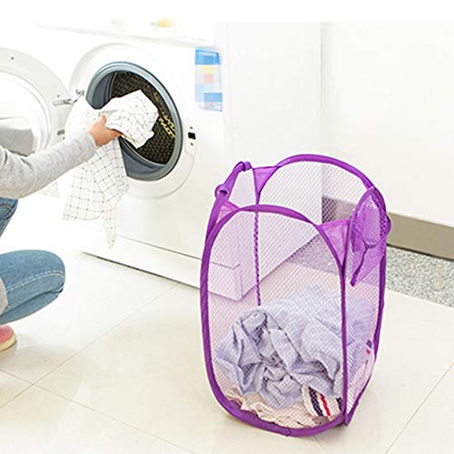 Foldable Mesh Laundry Hamper - 110L Capacity, Portable Pop-Up Basket For Baby Clothes, Toys, Camping (Purple)