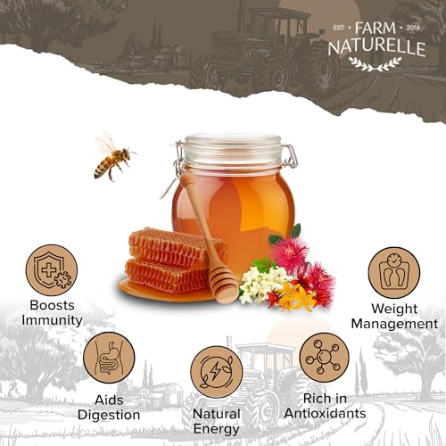 Image of Farm Naturelle Raw Natural Honey 1kg | Glass Bottle | 100% Pure Unprocessed & Natural Honey | Ayurvedic & Rich in Vitamins and Minerals | Helps Boost Immunity
