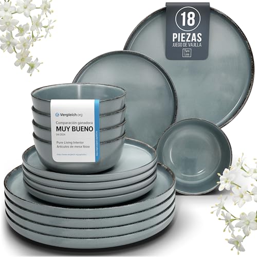 Vajillas para 6 Personas, Set de Steingut Rustic de 18 Piezas - D...