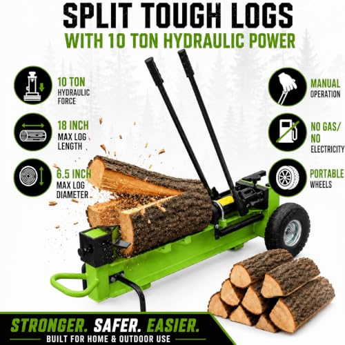 HKTE 10 Ton Portable Hydraulic Log Splitter with Wheels for Firewood