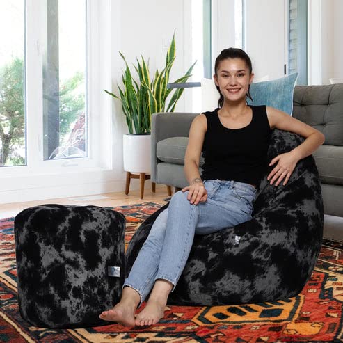 Fusion world LUXURIOUSNESS - Ready to Use | Corduroy Cotton Blend Combo Beanbag with Footstool prefilled with High Density Quality Beans - 4XL (Black)