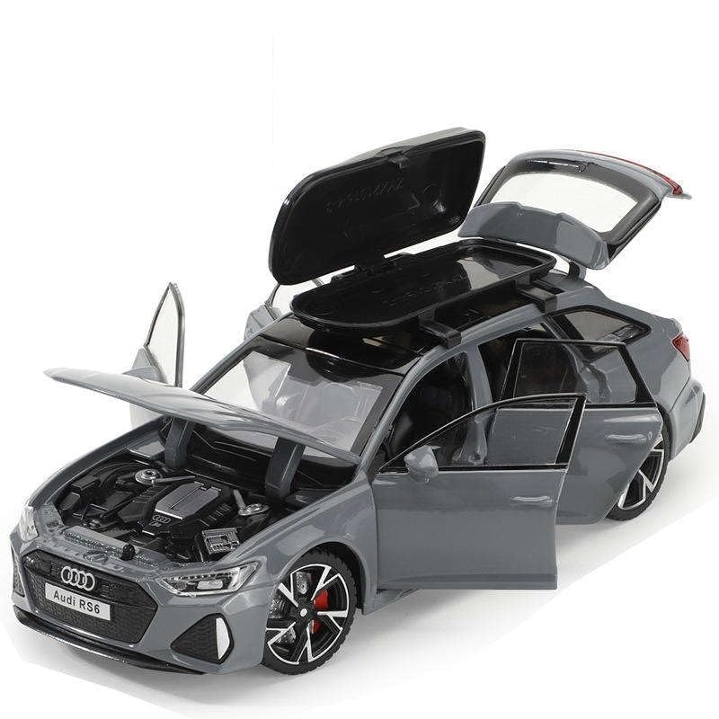 Image of Model Car Exclusive Alloy Metal Pull Back Die-cast Car Metal Pullback Toy car with Openable Doors & Light Music Best Gifts Toys Kids (1:32 Scale Audi RS6 - Grey)