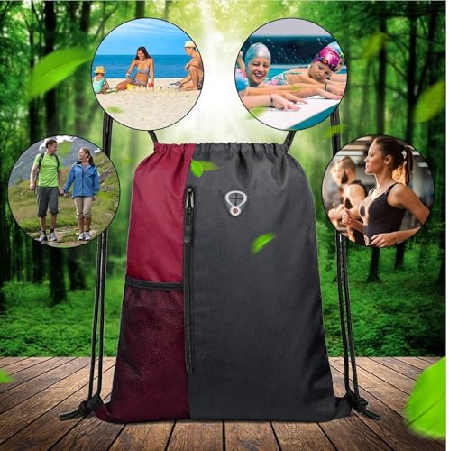 Image of ALASKA Drawstring Backpack Sports Gym Bag Large Size (18 Inch x 14 Inch) for Women & Men, Large Size With Two Zipper Pockets and Water Bottle Mesh Pocket.