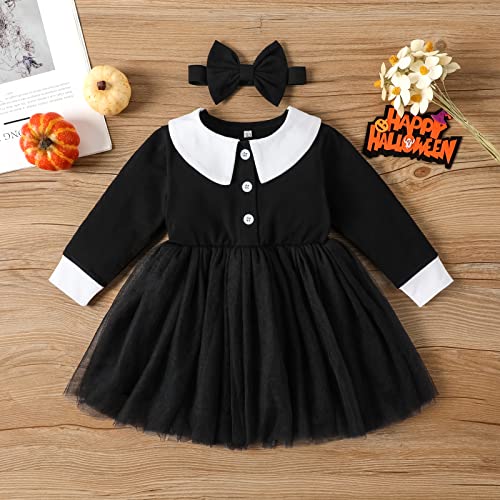 Sinhoon Baby Girls Halloween Dress Toddler Dress Girls Long Sleeve Autumn Winter Dress+Headband Baby Girls Lapel Dress2