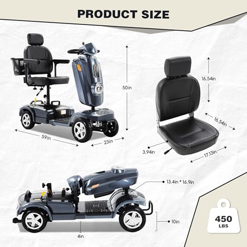 Image of Heavy Duty Mobility Scooter for Adults & Seniors, 500W Motor, 20 /30 Miles Long Range, 450 LBS Capacity, Removable Lithium Battery, 10 inch All-Terrain Tires, with Windshield & Suspension