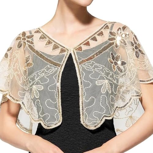 Vintage Lace Beaded Shawl, Women's 1920s Shawl Sequin Lace Beaded Flapper Wraps, for Evening Dresses and Wedding3