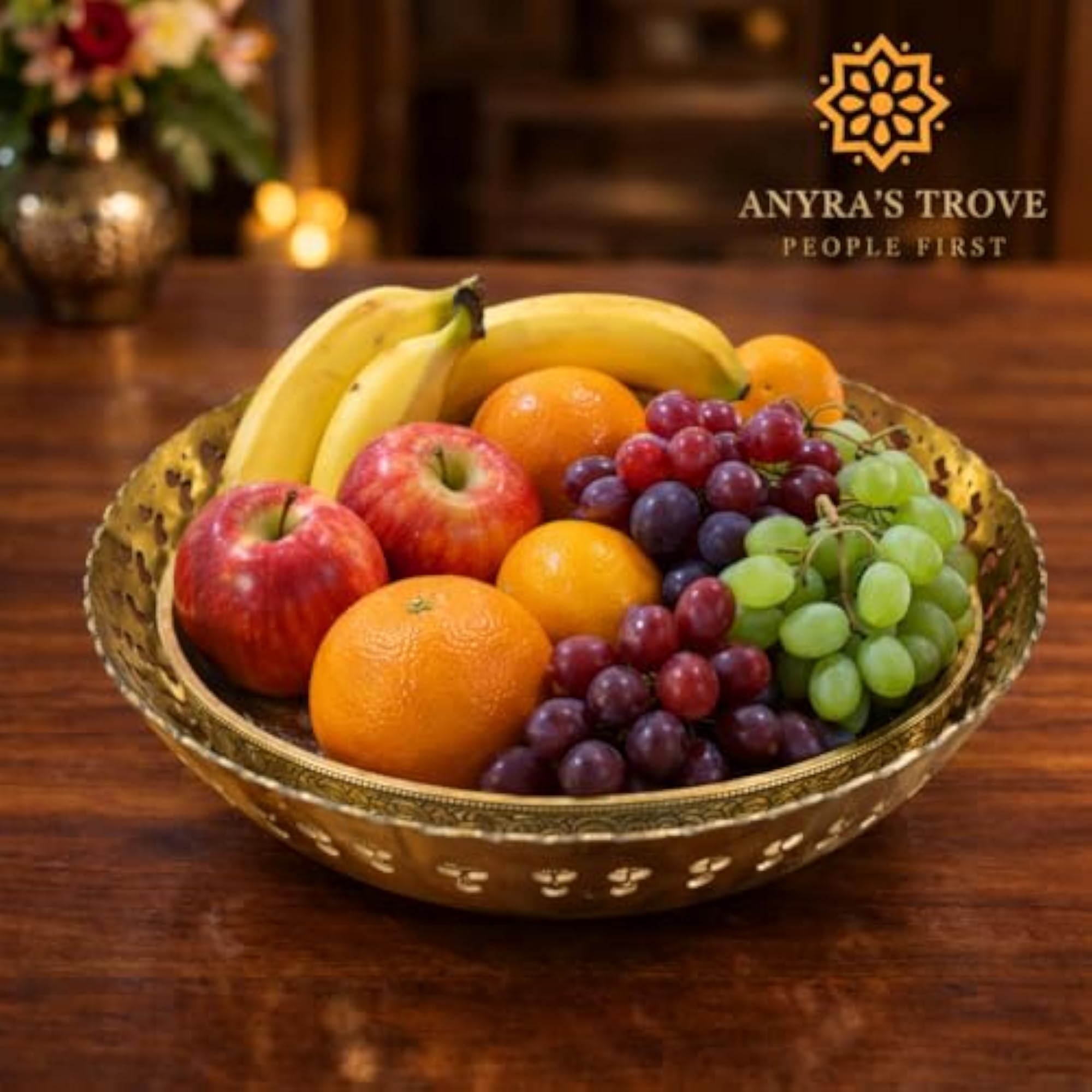 ANYRA'S Pure Brass 9.5 Inch Fruit Bowl
