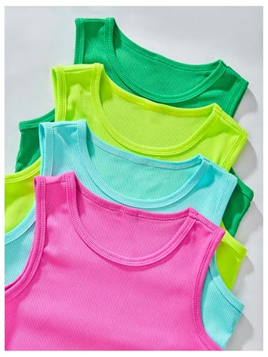 Girl's 4 Packs Basic Tank Top Ribbed Knit Sleeveless Crop Tops Summer Undershirts4