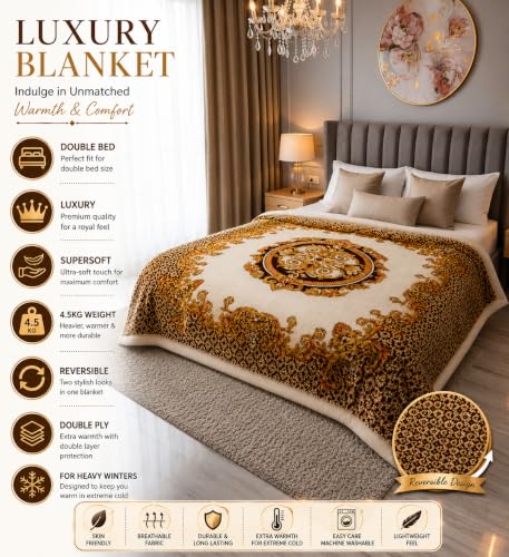 Image of Signature Exclusive Chanakya Supersoft Luxury Heavy Winter Double Ply Double Bed Mink Blanket - 4.5 kg | 100% Polyester | 2.10 m x 2.40 m | Royal Luxe Comfort for Extreme Cold (Chestnut Orbit)