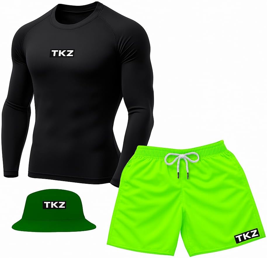 Kit Praia TKZ Short de Praia + Camiseta Térmica Manga Longa + Chapéu Bucket