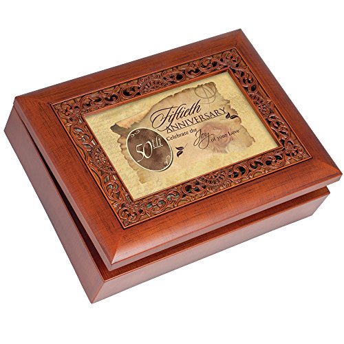 Cottage Garden 50th Anniversary Woodgrain Ornate Inlay Jewelry Music Box Plays Light Up My Life