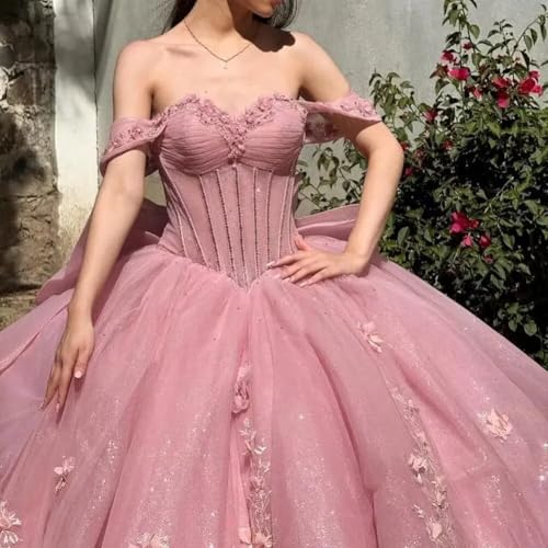 Off The Shoulder Quinceanera Prom Dresses Tulle Lace Appliques Princess Sweet 16 Ball Gowns Vestidos De 15 Anos2