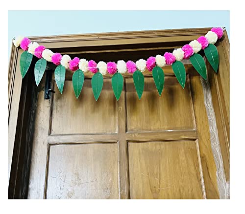 SPHINX Artificial Marigold &Mango Leaves Simple Door-Window toran/Door hangings/Festive Decorations - Approx.100 cms/40 Inches/3.33 Ft. - (Cream and Baby Pink, 1 Piece)
