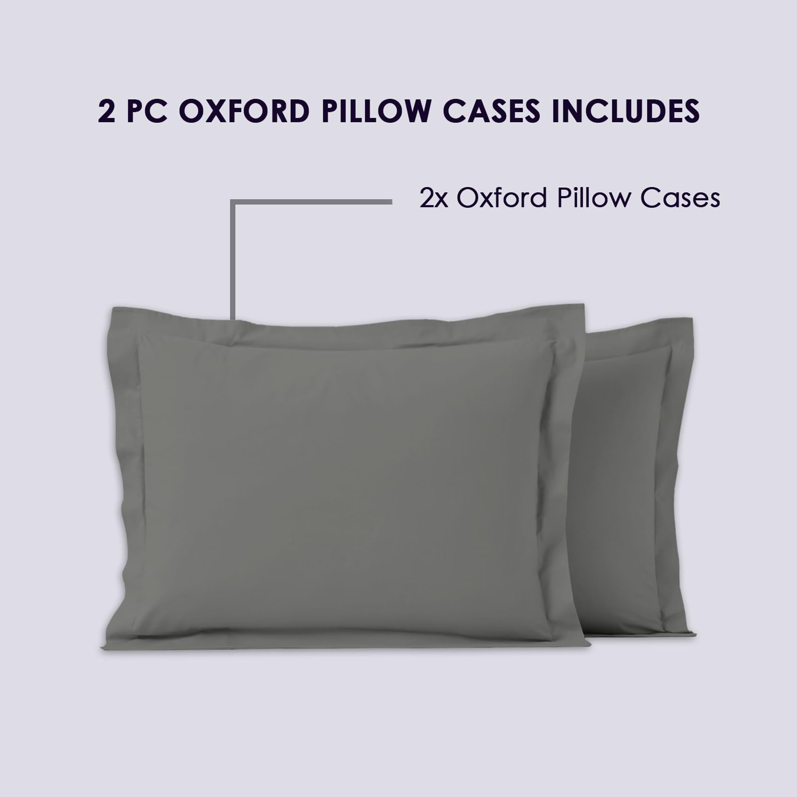 Pizuna Luxurious Cotton Standard Pillowcases 2 Pack Dark Grey 50x75cm - Image 4