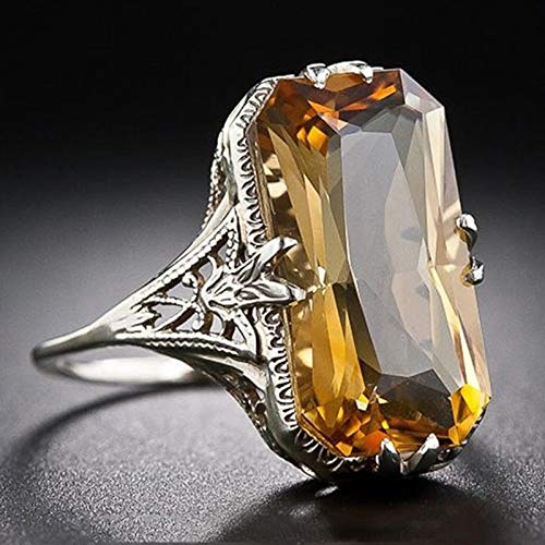 ChenFeng Citrine Cushion Halo Ring in 14K Yellow GoldWomen's Solitaire Engagement Ring Cushion Cut Citrine Ring Sterling Silver (8)