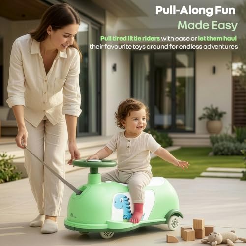 Image of R for Rabbit Iya Iya Poppy Swing Car for Kids, 3 in 1 Baby Push Ride-On & Pull Along Car | ABEC7 Bearing Smooth Wheels with Storage Seat | Ideal for 2+ Years Boys & Girls, Upto 50 Kgs (Green White)