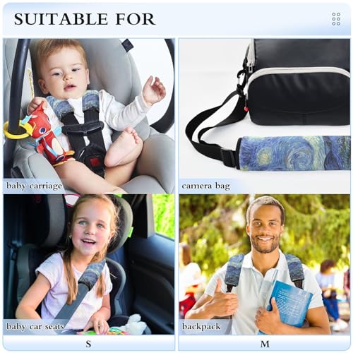 Image of Seat Belt Cover Pad 2 Pcs Soft Seat Strap Cover Cute Protector Support Head Neck Shoulder for Car Seats High Chair Backpack (10x7.7in) Vangogh Starry Night