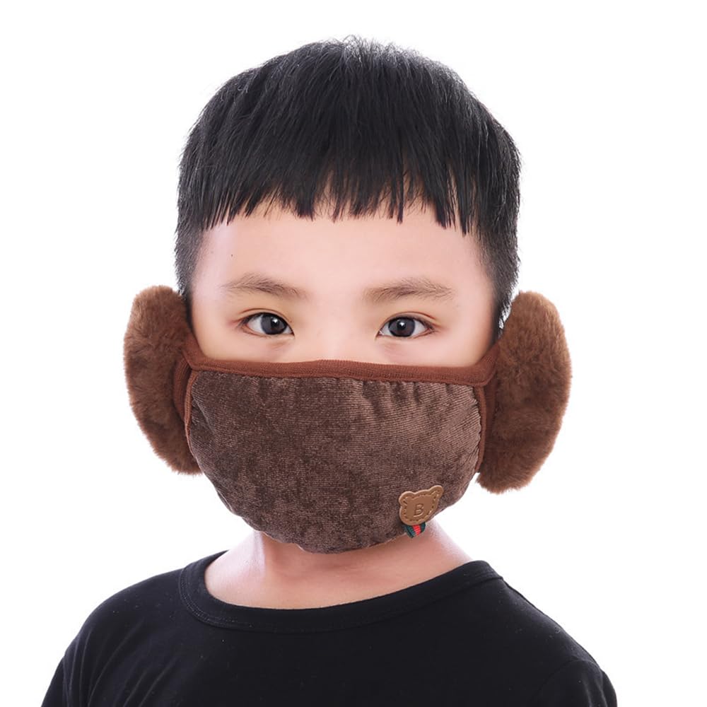 YzoTek TecHong Kids Winter Warm Windproof Mask with Fluffy Ear Covers - Thick Dustproof Breathable Mouth Cover Half Face Earflaps