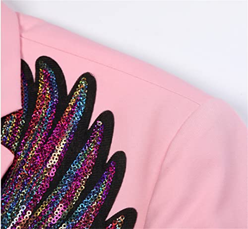 Mens Pink Wing Sequin Tuxedo Blazer Jacket One Button Shawl Collar Slim Fit Suit Blazer4
