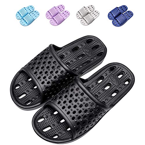 Shower Flip Flops Women Shower Shoes Men House Slippers Gym Non-Slip Bath Slides College Dorm Sandals Pool (Black EU38-39)