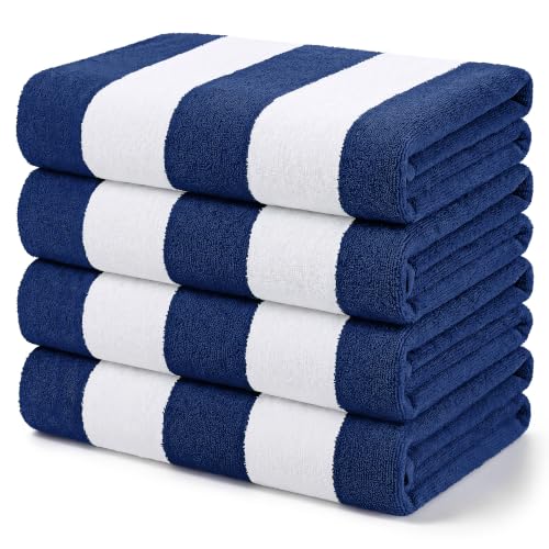 Exclusivo Mezcla Beach Towels Oversized 4 Pack Lightweight Cabana Stripe Pool Bath Towel Set for Kids and Adults Extra Large and Absorbent 30x60 Inches Navy