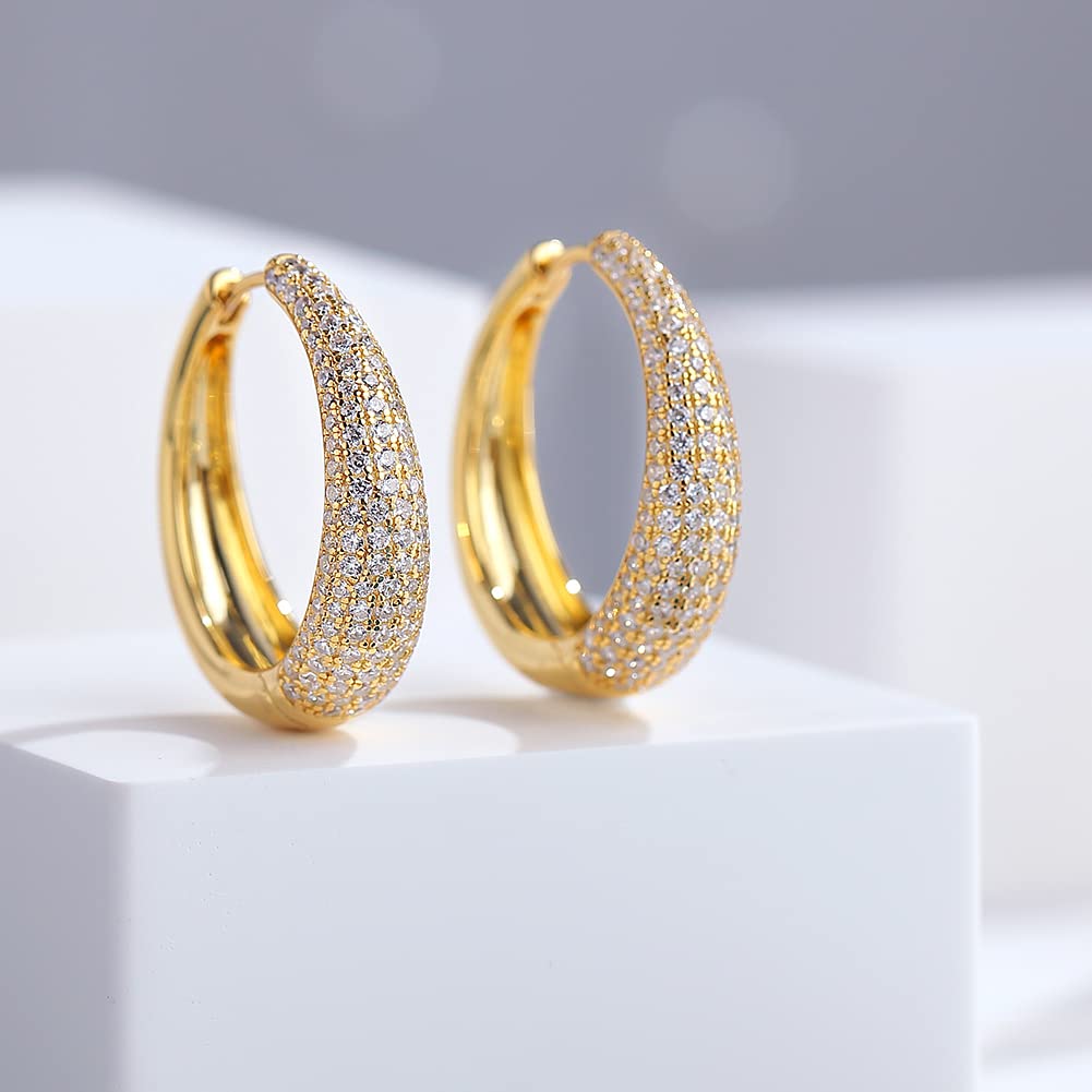 18 Karat Weißgold überzogen Ohrringe Creolen Silber 925 Damen Groß Kreolen mit Glänzend Zirkonia, Hypoallergene Creolen Ohrringe für Mädchen Größe 12.5mm-60mm Creolen Ohrringe