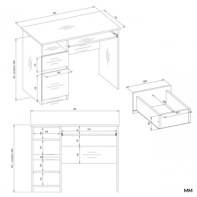 CDF Schreibtisch mit Aufsatz Porto Computertisch Arbeitstisch mit Regal Schublade Schrank Tastaturauszug Home Office Links 98 x 51 x 145 cm - Weiß